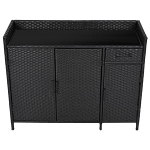 K&K 47.5"W Wicker Outdoor Storage Cabinet with Tempered Glass Top