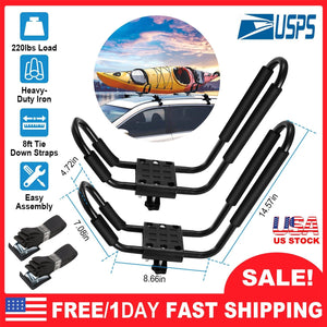 Title: 1 Pair Universal J-Bar Kayak Carrier 220LBS Load Heavy Duty Canoe Car Top Mount Carrier Roof Rack w/ 2Pcs Tie Down Straps