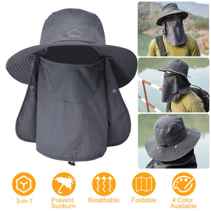 Fishing Bucket Hat Wide Brim Breathable Unisex Hat Sunlight-proof Removable Neck Face Fishing Cap For Fishing Hiking Traveling