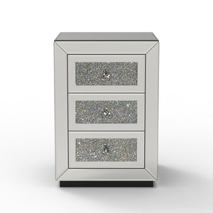 3 Drawer Nightstand With Glass Accents, Bedside Table For Bedroom - Silver