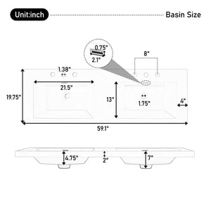 Bathroom Vanity With Double Sinks, 3 Drawers & 4 Doors - White