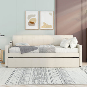 Upholstered Daybed With Trundle And USB Charging