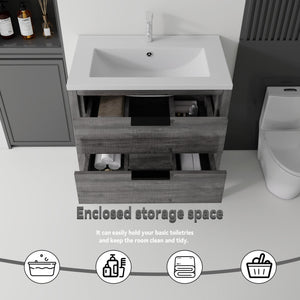 36 Inch Freestanding Bathroom Vanity with Sink, Soft-Close Drawer, Ceramic Sink, Plywood