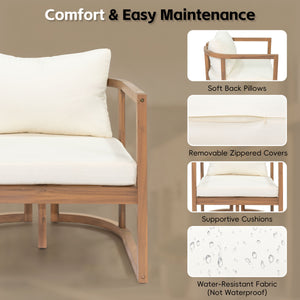 TOPMAX 4-Piece Modern Acacia Wood Sofa Set