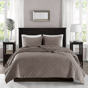 3 Piece Velvet Quilt Set Taupe Full/Queen