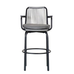 Outdoor Patio Bar Stools 29"H Set of 2, Modern Woven Rattan Rope Bar Height Chair