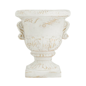9.4x9.4x10.6' Decorative White Urn Planter with Distressed White Finish and Gold Accents