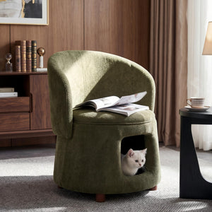 Green Pet Friendly Chair with Hidden Pet Nook and Convertible Stool