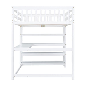 Loft Bed With Storage Shelves And Under Bed Desk