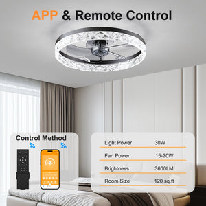 19.7" Ceiling Fan with Dimmable LED Light and Remote & App Control