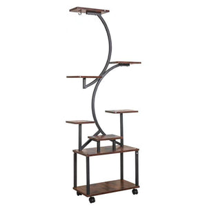 8 Tier Indoor Plant Stand with Grow Lights - Black & Dark Walnut