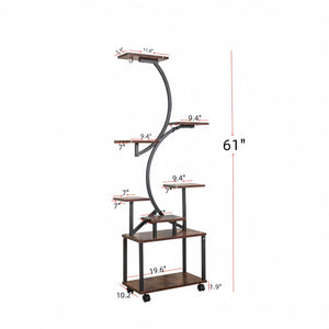 8 Tier Indoor Plant Stand with Grow Lights - Black & Dark Walnut