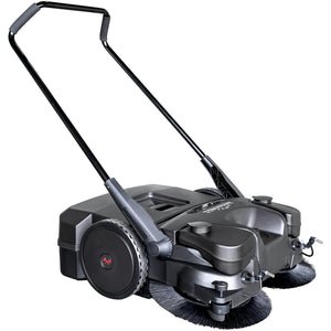 30" Battery Powered Push Sweeper with Triple Power Brooms Electric Drive and Dust Suppression Sprayer - TRAPSKI