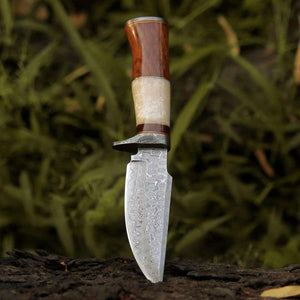 Elite Damascus Hunting Knife with Mother of Pearl & Rose Wood Handle - TRAPSKI