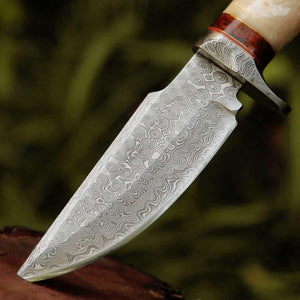 Elite Damascus Hunting Knife with Mother of Pearl & Rose Wood Handle - TRAPSKI