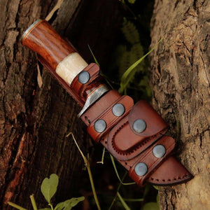 Elite Damascus Hunting Knife with Mother of Pearl & Rose Wood Handle - TRAPSKI