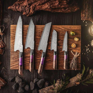 Elite Series VG10 Damascus Knife Set with Exotic Burl Wood Handle - TRAPSKI