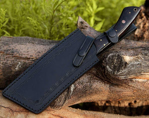 Ember Damascus Cleaver Knife with Bone & Exotic Wenge Wood Handle - TRAPSKI