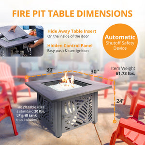 Endless Summer Lindsey 30 Inch Square Outdoor UV Printed LP Gas Fire Pit Table
