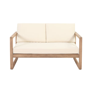 Outdoor Acacia Wood Loveseat and Coffee Table Set with Cushions