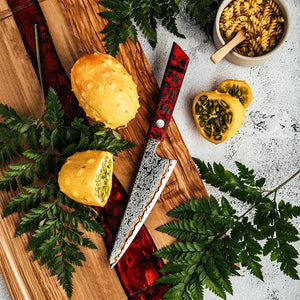 Epical Japanese Chef Knife Copper Damascus Steel Blade with Carbon Fiber Handle and Sheath - TRAPSKI