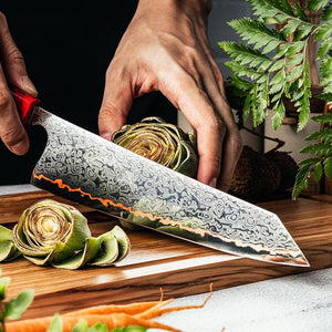 Epical Japanese Chef Knife Copper Damascus Steel Blade with Carbon Fiber Handle and Sheath - TRAPSKI