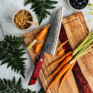 Epical Japanese Chef Knife Copper Damascus Steel Blade with Carbon Fiber Handle and Sheath - TRAPSKI