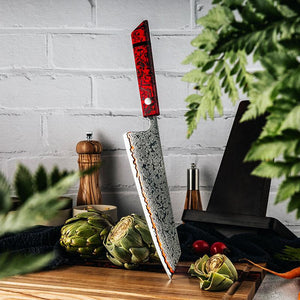 Epical Japanese Chef Knife Copper Damascus Steel Blade with Carbon Fiber Handle and Sheath - TRAPSKI