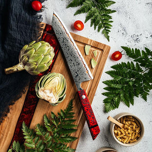 Epical Japanese Chef Knife Copper Damascus Steel Blade with Carbon Fiber Handle and Sheath - TRAPSKI