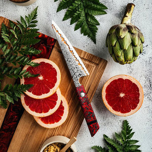 Epical Japanese Chef Knife Copper Damascus Steel Blade with Carbon Fiber Handle and Sheath - TRAPSKI