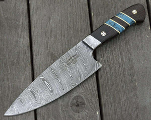 Epicurian Damascus Chef Knife with Exotic Wenge Wood & Turquoise Handle - TRAPSKI