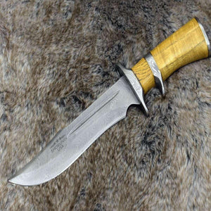 Eternity Bowie Hunting Knife with Exotic Yellow Heart Wood Handle - TRAPSKI
