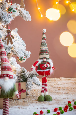 Set of 2 Fabric Standing Holiday Gnomes with Knit Hats – 29.5" H
