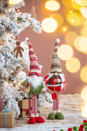 Set of 2 Fabric Standing Holiday Gnomes with Knit Hats – 29.5" H