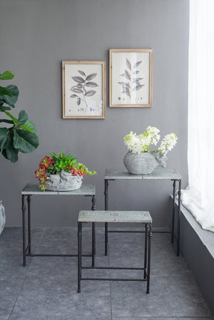 Set of 3 Metal Nesting Tables with Galvanized Tops - Antique Gray