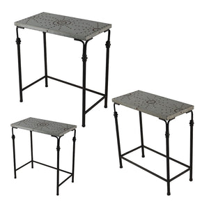 Set of 3 Metal Nesting Tables with Galvanized Tops - Antique Gray