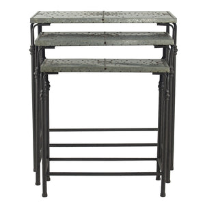 Set of 3 Metal Nesting Tables with Galvanized Tops - Antique Gray