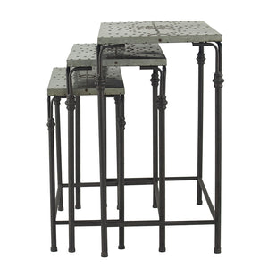 Set of 3 Metal Nesting Tables with Galvanized Tops - Antique Gray