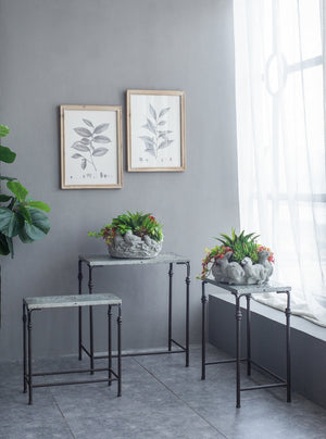 Set of 3 Metal Nesting Tables with Galvanized Tops - Antique Gray