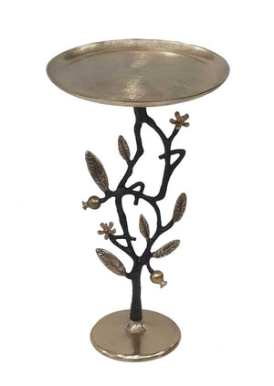 Black and Gold Aluminum Side Table with Pomegranate Design