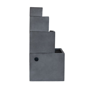 Cement 4 Tier Block Water Fountain with Modern Design - Gray