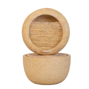 Cement Round Water Fountain with Light and Pump - Beige & Yellow