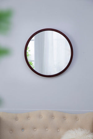 Circle Wall Mirror with Wooden Frame - Black, Light Brown, Dark Brown