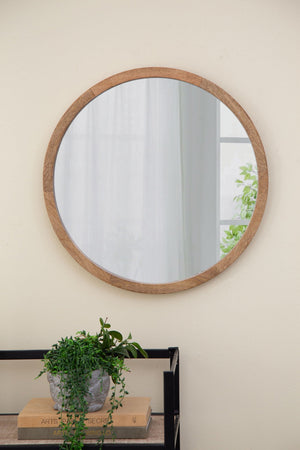 Circle Wall Mirror with Wooden Frame - Black, Light Brown, Dark Brown