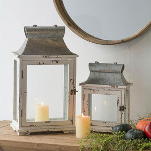 Decorative Wooden Candle Lantern Set of Two with Glass – Indoor & Outdoor Use