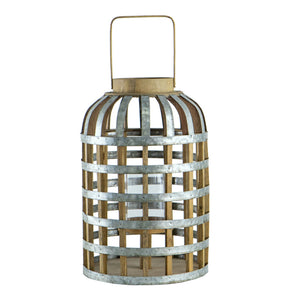 Decorative Wooden Lantern with Handle - Pearl Silver