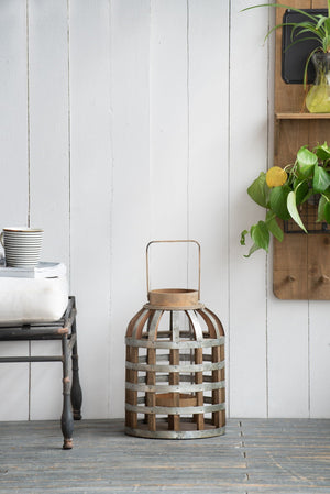 Decorative Wooden Lantern with Handle - Pearl Silver