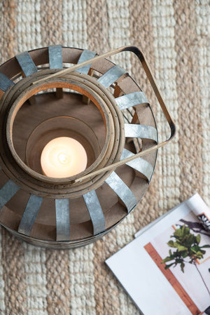 Decorative Wooden Lantern with Handle - Pearl Silver