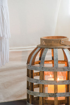 Decorative Wooden Lantern with Handle - Pearl Silver