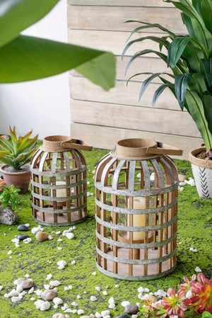 Decorative Wooden Lantern with Handle - Pearl Silver